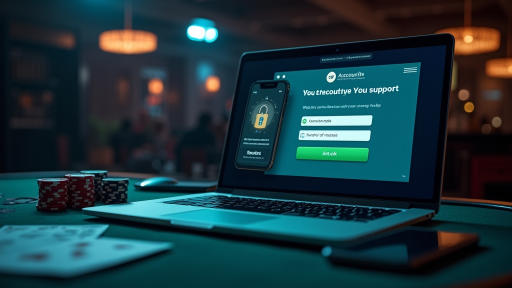 A casino support scene with password reset and account help icons