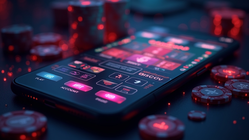 A casino-style game interface on a phone with glowing controls and balance display