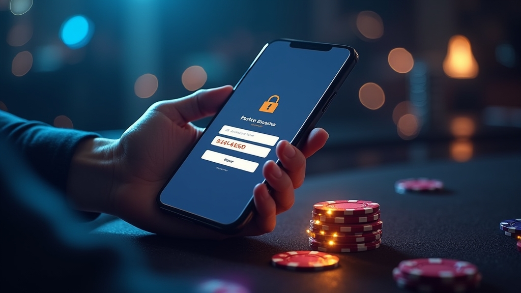 A smartphone showing a casino login screen with browser and security icons
